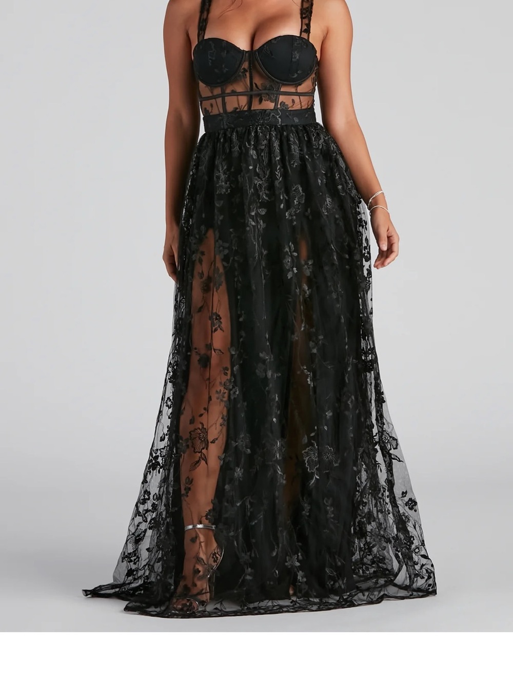 Windsor Black Lace Sheer Prom Dress
